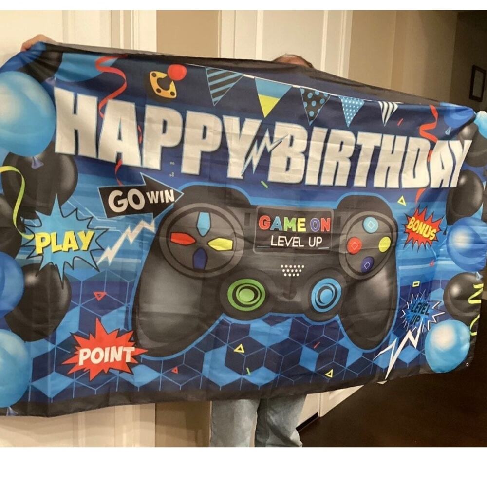 Gamer Happy Birthday Banner 72” X 42” Game Controller Gamepad Party Decor Blue